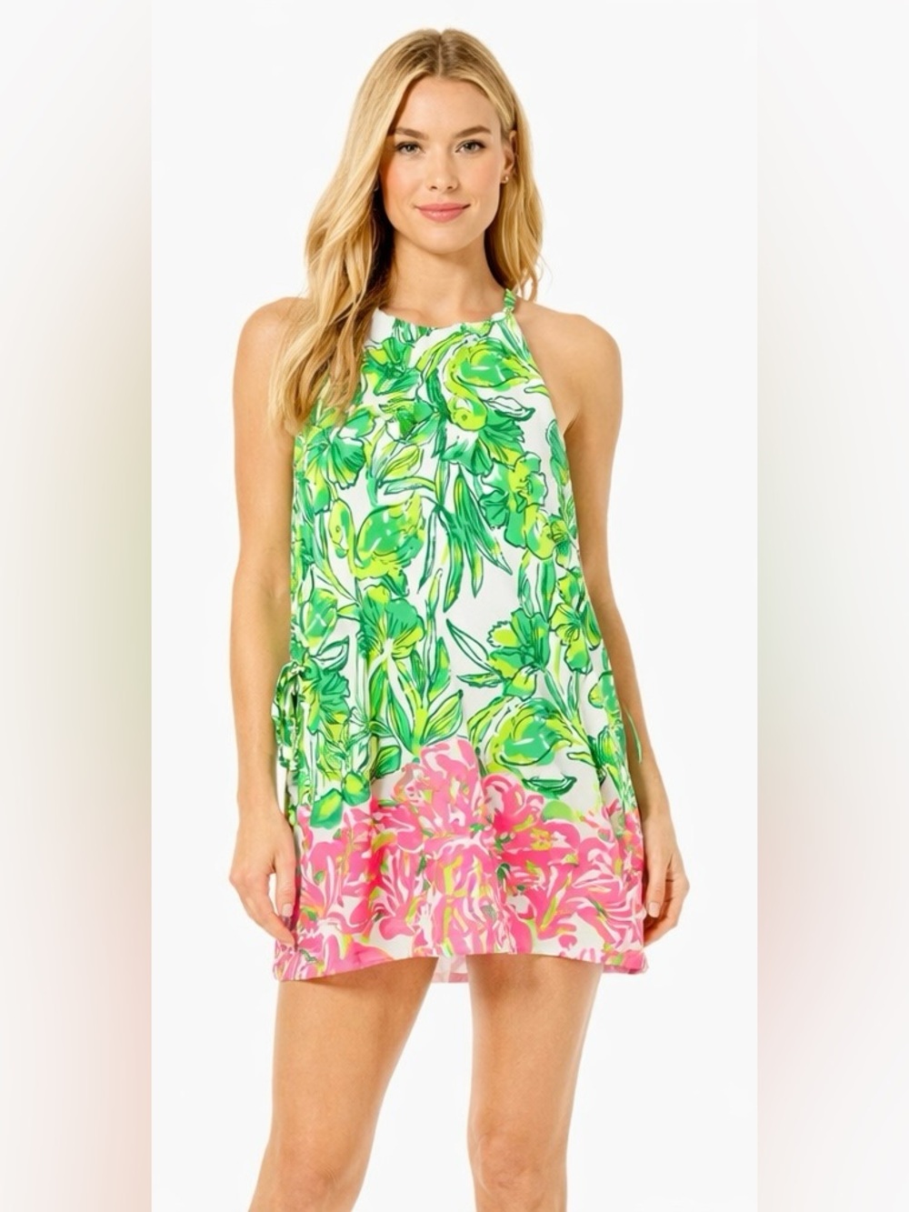 Lilly Pulitzer Pearl Shift Dress Racerback Shorts Side Ties Pink Green Sz 00
